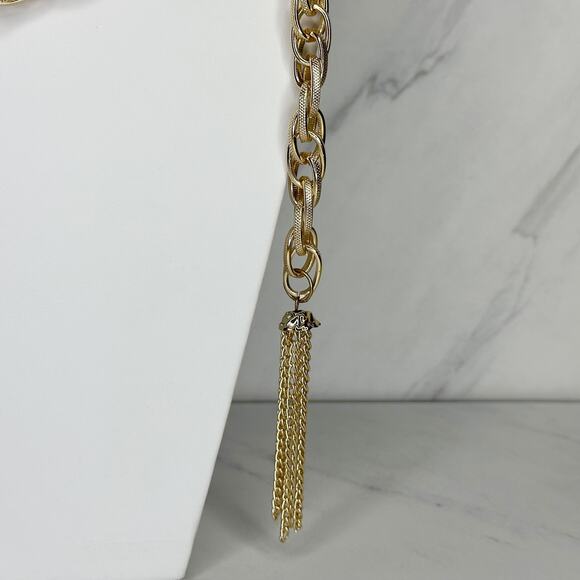 Gold Tone Tassel Chain Link Open Wrap Necklace - Picture 8 of 11